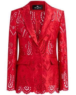 Etro Single-Breasted Jacket With Floral Paisley Broderie Anglaise Lace - Red