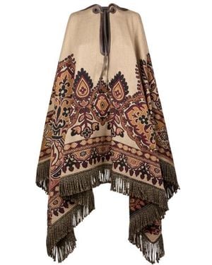 Etro Cape En Jacquard De Laine Mélangée À Motif Paisley Fleuri, Femme - Marron