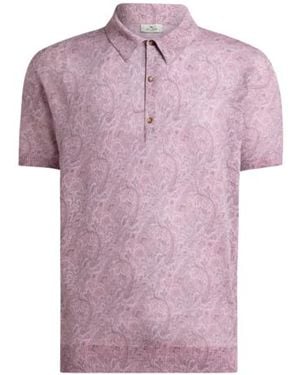 Etro Linen-Blend Polo Shirt With Floral Motif - Pink