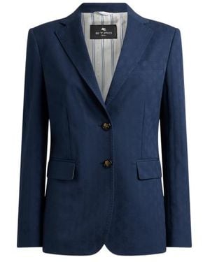 Etro Single-Breasted Stretch Cotton Jacquard Jacket With Micro Paisley Motif - Blue