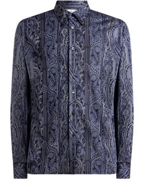 Etro Button-Down Jacquard Shirt With Leafy Paisley Motif - Blue