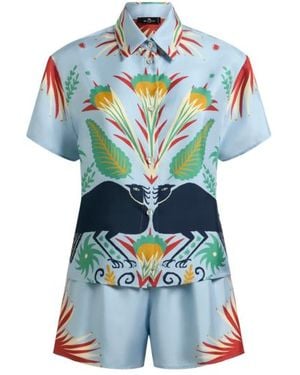 Etro X Tabby Booth Silk Pyjamas With Placed Print - Blue