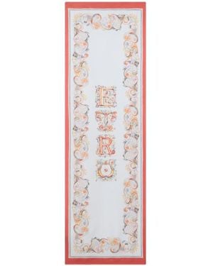 Etro Silk Scarf With Logo And Floral Paisley Motif - White