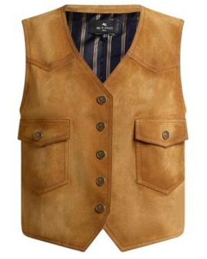 Etro Cropped Suede Waistcoat With Pockets - White