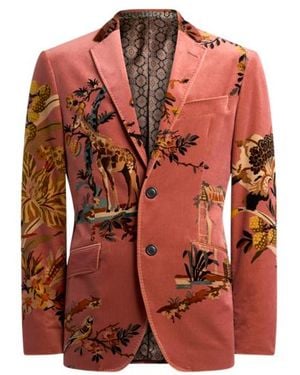 Etro Single-Breasted Cotton Velvet Jacket With Placed Flower And Animal Print - Brown