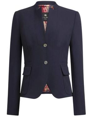 Etro Single-Breasted Jacket With Peplum Detail - Blue