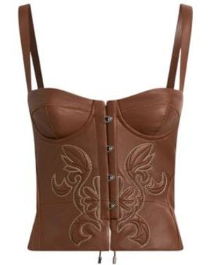 Etro Leather Corset Top With Topstitched Motif - Brown