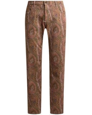 Etro Straight-Leg Cotton Denim Jeans With Arnica Motif - Brown