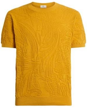 Etro Knit Cotton T-Shirt With Leafy Paisley Motif - Yellow