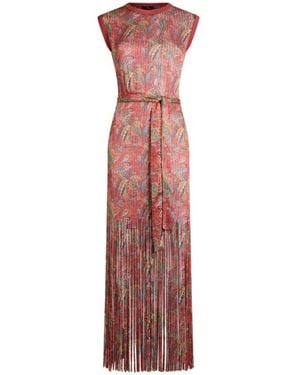 Etro Long Dress With Fringing And Paisley Foliage Motif - Red