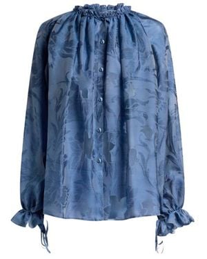 Etro Silk Jacquard Shirt With Fil Coupé Floral Motif - Blue