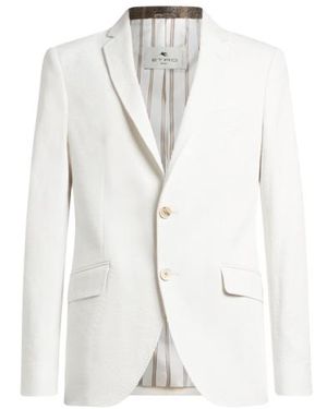 Etro Single-Breasted Stretch Cotton Jacquard Jacket With Floral Motif - White