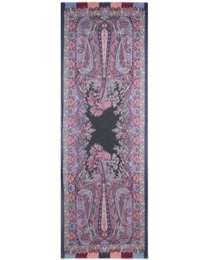Etro Chevron Modal And Cashmere Scarf With Floral Paisley Motif - Purple