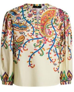 Etro Cotton Blouse With Placed Floral Paisley Print - White