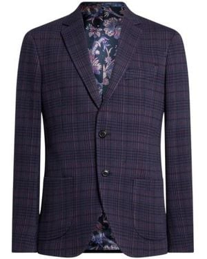 Etro Single-Breasted Knit Jacket With Check Motif - Blue