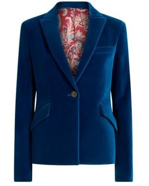 Etro Single-Breasted Velvet Jacket - Blue