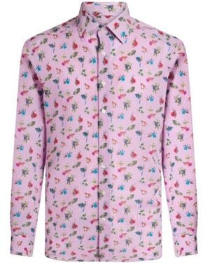 Etro Micro-Striped Shirt With Flowers - Purple