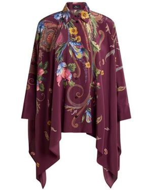 Etro Shirt With Hanky Hem And Placed Floral Paisley Print - Red