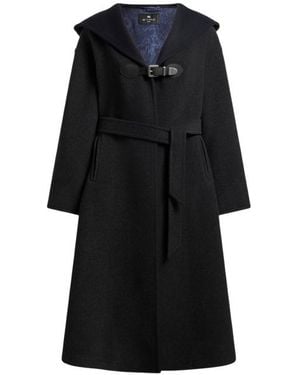 Etro Wool-Blend Coat With Hood And Belt - Black