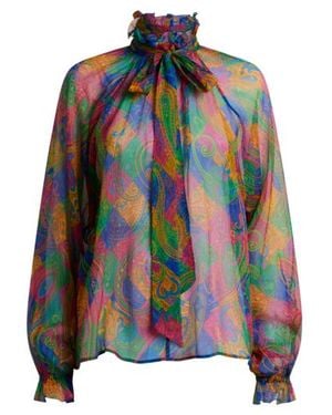 Etro Silk Crepon Blouse With Geometric Paisley Motif - Multicolour
