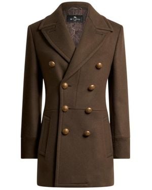 Etro Long Double-Breasted Wool-Blend Cloth Jacket - Brown