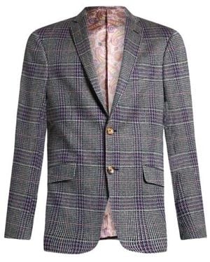 Etro Prince-Of-Wales Cotton/Linen Blend Blazer - Blue