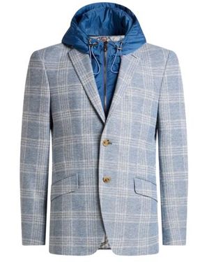 Etro Check Jersey Jacket With Removable Bib And Hood - Blue