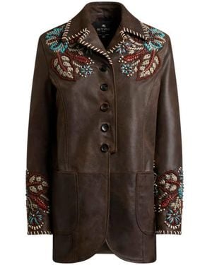 Etro Leather Jacket With Threading - Brown