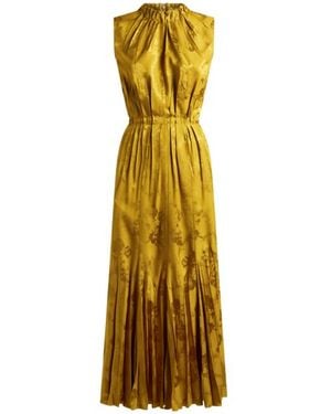 Etro Long Dress With Leafy Jacquard Motif - Metallic