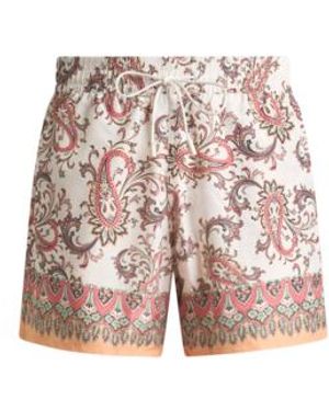 Etro Swim Shorts With Placed Leafy Paisley Print - White