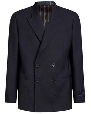 Etro Double-Breasted Jacket With Placed Motif - Blue