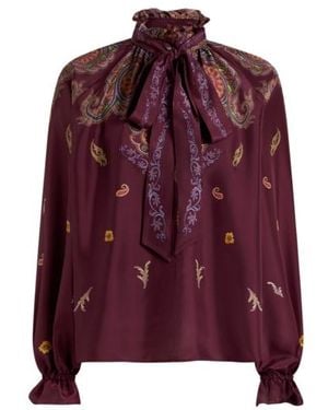 Etro Silk Blouse With Silk Scarf And Placed Floral Paisley Print - Purple