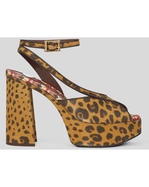 Etro Suede Platform Sandals With Animal Motif - Metallic