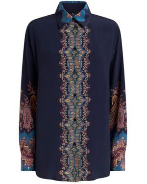 Etro Chemise En Soie À Imprimé Placé, Femme, Taille - Bleu