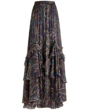Etro Silk Maxi Skirt With Paisley Foliage Motif - White