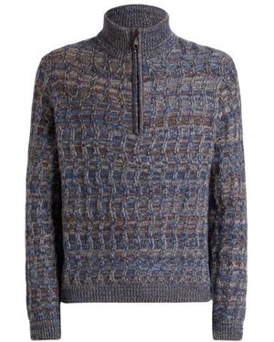 Etro Cable-Knit Cashmere Jumper With Zip - Blue