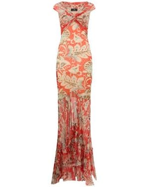 Etro Long Tulle Dress With Open Shoulders And Floral Motif - White