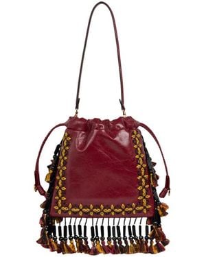 Etro Small Leather Kalispera Bag With Fringing - Red