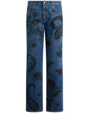 デニム・ジーパン Etro Jeans With Embroidered Pegasus Etro Pegaso-Embroidered High-Waist Wide-Leg Jeans (Denim