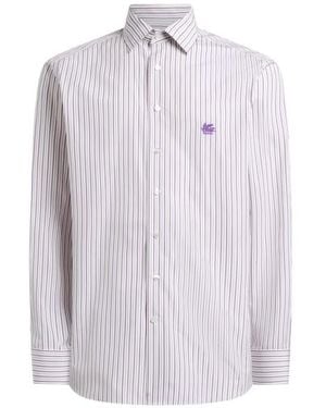 Etro Striped Cotton Shirt With Pegaso Logo - White