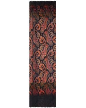 Etro Wool Jacquard Scarf With Check Print And Faded Paisley Motif - Brown
