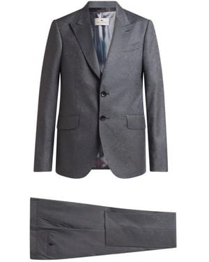 Etro Single-Breasted Wool Jacquard Suit With Floral Paisley Motif - Blue