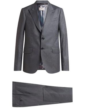Etro Single-Breasted Wool Jacquard Suit With Floral Paisley Motif - Blue