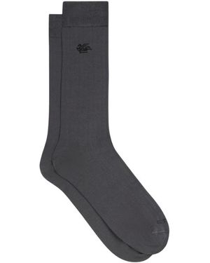 Etro Cotton-Blend Socks With Pegaso Logo - Grey