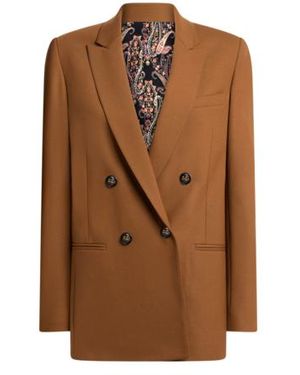 Etro Double-Breasted Stretch Wool Jacket With Pegaso Buttons - Multicolour