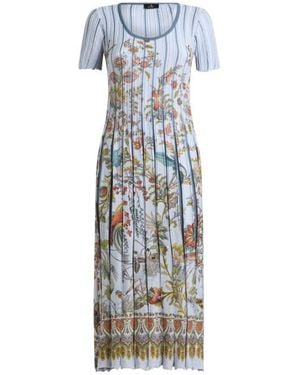 Etro Pleated Cotton-Blend Midi Dress With Placed Print - White