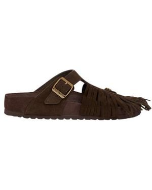 Etro Sandales Gizeh En Cuir Velours À Franges Birkenstock By Femme, Taille - Marron