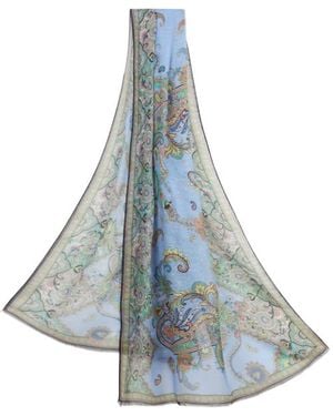 Etro Silk-Blend Scarf With Leafy Motif, Light - Blue