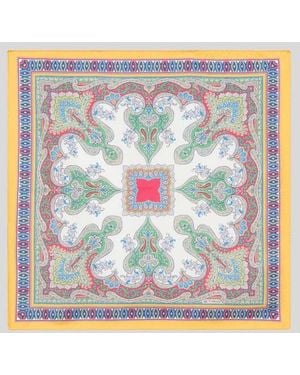 Etro Silk Pocket Square With Floral Paisley Motif - Gray