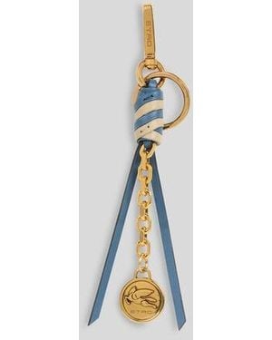 Etro Leather Charm With Chain And Pegaso Coin - White